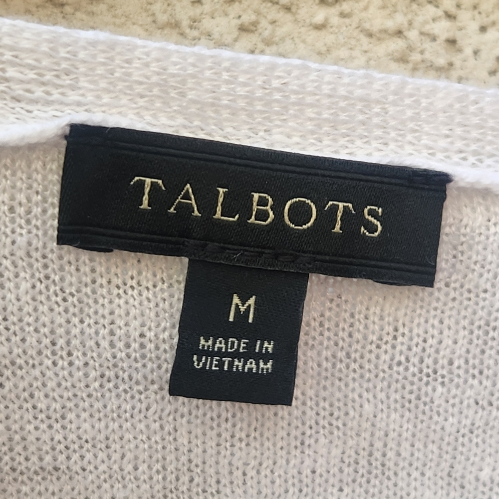 TALBOTS Women's Sweater Medium White 100% Linen Nautical Fringe Summer Beachy - Picture 3 of 10